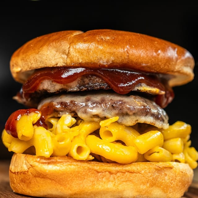 BBQ Mac & Cheese Smash Burger.